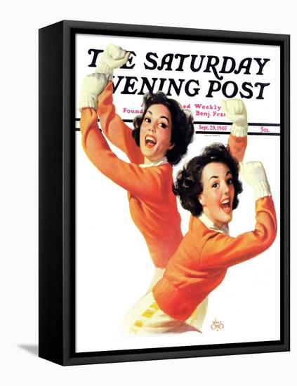 "Twin Cheerleaders," Saturday Evening Post Cover, September 28, 1940-Walt Otto-Framed Stretched Canvas