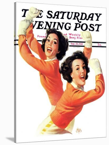 "Twin Cheerleaders," Saturday Evening Post Cover, September 28, 1940-Walt Otto-Stretched Canvas