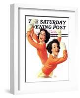 "Twin Cheerleaders," Saturday Evening Post Cover, September 28, 1940-Walt Otto-Framed Giclee Print