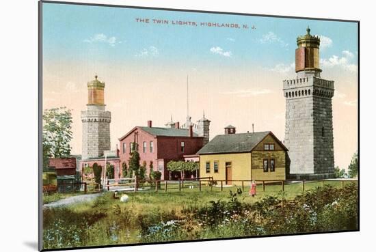 Twin Lighthouses, Highlands, New Jersey-null-Mounted Art Print