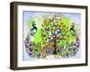 Twin Peacock And Butterflies-Ata Alishahi-Framed Giclee Print
