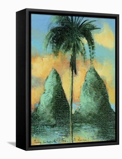 Twin peaks , St Lucia, 2020 (oil on card)-Andrew Hewkin-Framed Stretched Canvas