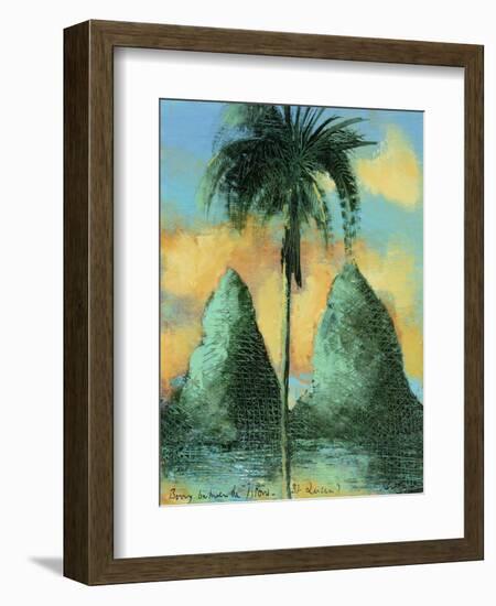 Twin peaks , St Lucia, 2020 (oil on card)-Andrew Hewkin-Framed Giclee Print