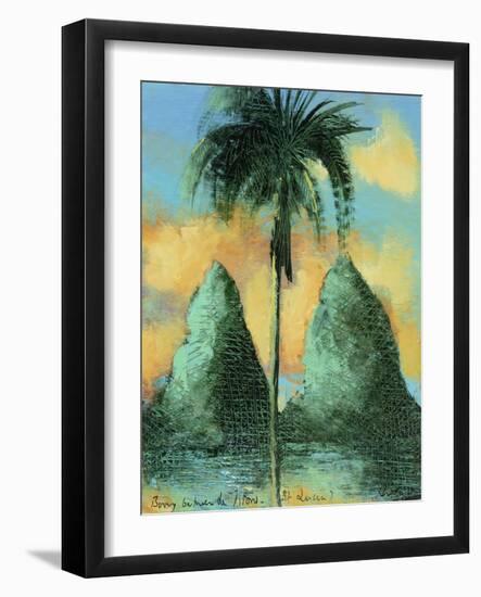 Twin peaks , St Lucia, 2020 (oil on card)-Andrew Hewkin-Framed Giclee Print