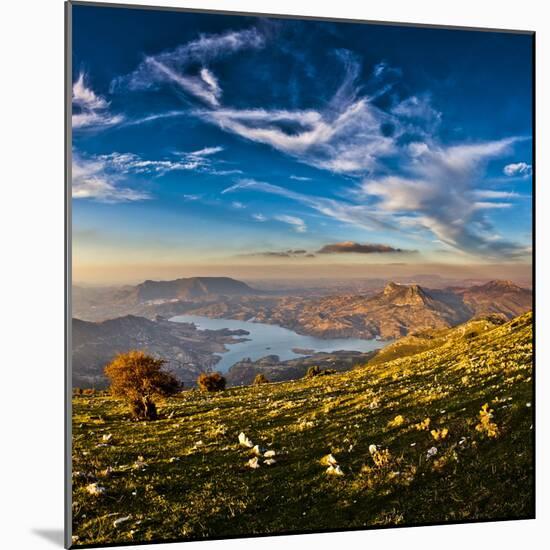 Twin Peaks, Tagus Algarin and Sima de Las Grajas by Reservoir Zahara-El Gastor, Andalucia, Spain-Giles Bracher-Mounted Photographic Print