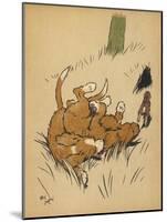 Twin Puppies Fall Over-null-Mounted Art Print