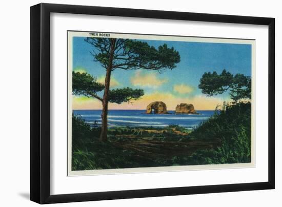 Twin Rocks on Oregon Coast - Oregon Coast-Lantern Press-Framed Art Print