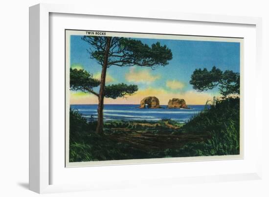 Twin Rocks on Oregon Coast - Oregon Coast-Lantern Press-Framed Art Print