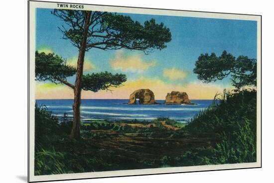 Twin Rocks on Oregon Coast - Oregon Coast-Lantern Press-Mounted Premium Giclee Print