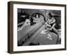 Twin Teenage Girls Reading and Writing Letters in Their Room-Fritz Goro-Framed Photographic Print