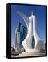 Twin Towers and Teapot Sculpture at Eastern End of the Corniche, Ad Dawhah, Doha, Qatar-Gavin Hellier-Framed Stretched Canvas