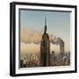 Twin Towers of the World Trade Center Burn Behind the Empire State Buildiing, September 11, 2001-null-Framed Photographic Print