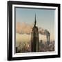 Twin Towers of the World Trade Center Burn Behind the Empire State Buildiing, September 11, 2001-null-Framed Photographic Print