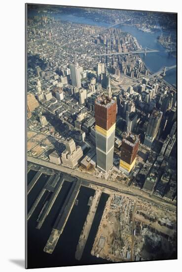 Twin Towers under Construction-null-Mounted Photographic Print