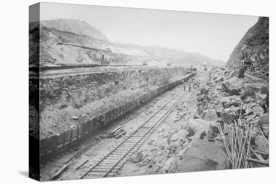 Twin Tracks Loaded With Earth Removed From Panama Canal Bed-null-Stretched Canvas