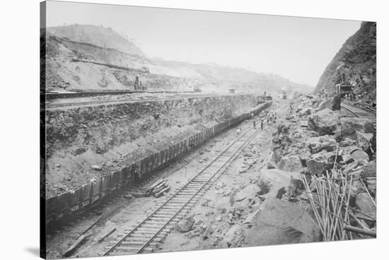 Twin Tracks Loaded With Earth Removed From Panama Canal Bed-null-Stretched Canvas