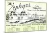 Twin Zephyrs, Trains in Midwest-null-Mounted Art Print