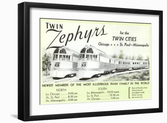 Twin Zephyrs, Trains in Midwest-null-Framed Art Print