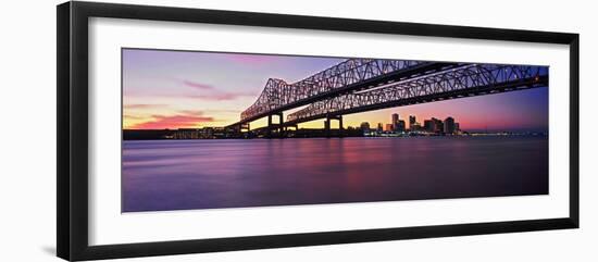 Twins Bridge over a River, Crescent City Connection Bridge, River Mississippi, New Orleans-null-Framed Photographic Print