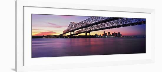 Twins Bridge over a River, Crescent City Connection Bridge, River Mississippi, New Orleans-null-Framed Photographic Print