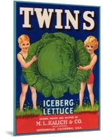 Twins Lettuce Label - Watsonville, CA-Lantern Press-Mounted Art Print