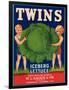 Twins Lettuce Label - Watsonville, CA-Lantern Press-Framed Art Print