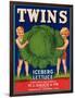 Twins Lettuce Label - Watsonville, CA-Lantern Press-Framed Premium Giclee Print