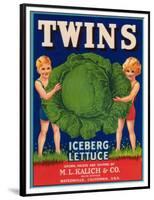 Twins Lettuce Label - Watsonville, CA-Lantern Press-Framed Premium Giclee Print