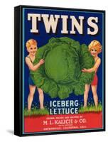 Twins Lettuce Label - Watsonville, CA-Lantern Press-Framed Stretched Canvas