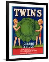 Twins Lettuce Label - Watsonville, CA-Lantern Press-Framed Art Print