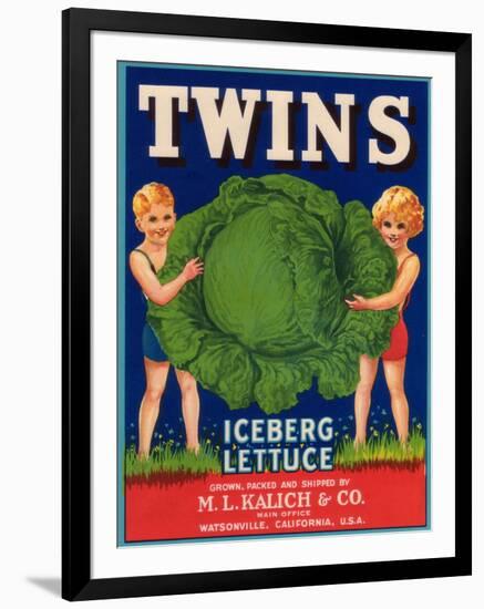 Twins Lettuce Label - Watsonville, CA-Lantern Press-Framed Art Print