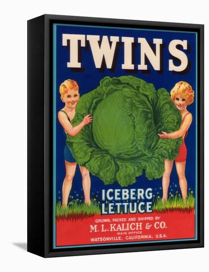 Twins Lettuce Label - Watsonville, CA-Lantern Press-Framed Stretched Canvas