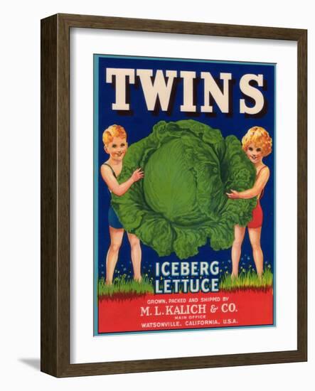 Twins Lettuce Label - Watsonville, CA-Lantern Press-Framed Art Print