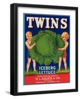 Twins Lettuce Label - Watsonville, CA-Lantern Press-Framed Art Print