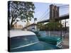 Two 1950's Cars Parked Near the Brooklyn Bridge at Fulton Ferry Landing, Brooklyn-Amanda Hall-Stretched Canvas