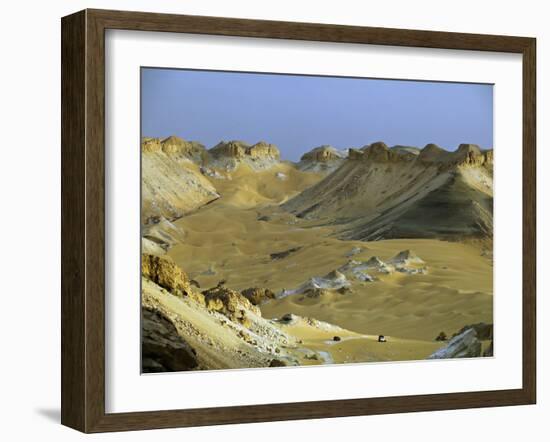Two 4X4S Descend from the Escarpment on the Approach to Dakhla Oasis in the Western Desert, Egypt-Julian Love-Framed Photographic Print