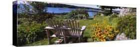 Two Adirondack Chairs in a Garden, Peaks Island, Casco Bay, Maine, USA-null-Stretched Canvas