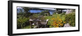 Two Adirondack Chairs in a Garden, Peaks Island, Casco Bay, Maine, USA-null-Framed Photographic Print