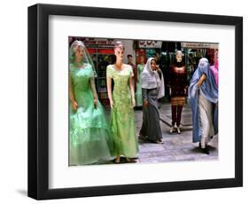 Two Afghan Woman Walk Next to Mannequins at a Women's Gallery Downtown Kabul-null-Framed Photographic Print