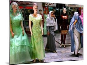 Two Afghan Woman Walk Next to Mannequins at a Women's Gallery Downtown Kabul-null-Mounted Photographic Print