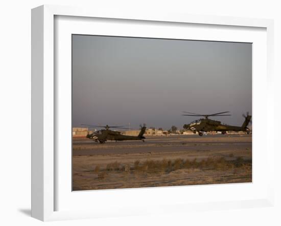 Two AH-64 Apache Helicopters Prepare for Takeoff-Stocktrek Images-Framed Photographic Print