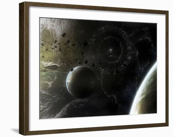 Two Alien Destroyer Vessels Patrol the Orbit of their Immensely Large Homeworld-Stocktrek Images-Framed Photographic Print