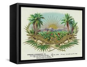 Two Alligators in a Tobacco Field Brand Cigar Box Label-Lantern Press-Framed Stretched Canvas