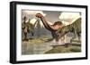 Two Allosaurus Dinosaurs Attacking a Large Apatosaurus-Stocktrek Images-Framed Art Print