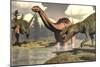 Two Allosaurus Dinosaurs Attacking a Large Apatosaurus-Stocktrek Images-Mounted Art Print