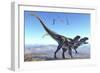 Two Allosaurus Dinosaurs Look for Prey on a High Mountain-null-Framed Art Print