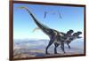 Two Allosaurus Dinosaurs Look for Prey on a High Mountain-null-Framed Art Print