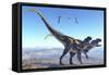 Two Allosaurus Dinosaurs Look for Prey on a High Mountain-null-Framed Stretched Canvas