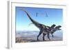 Two Allosaurus Dinosaurs Look for Prey on a High Mountain-null-Framed Art Print