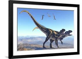 Two Allosaurus Dinosaurs Look for Prey on a High Mountain-null-Framed Art Print